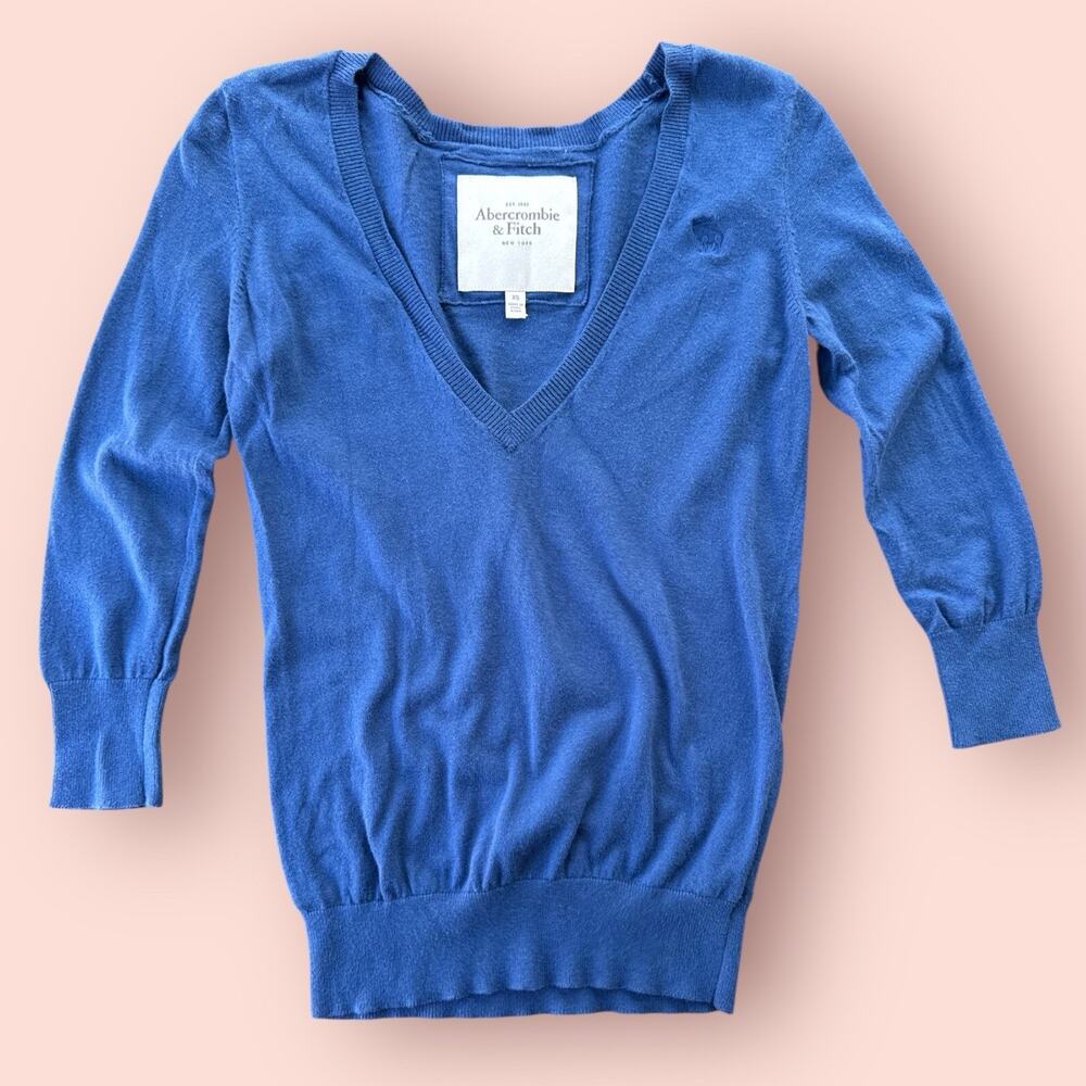 Abercrombie & Fitch Sweater Stretchy Size XS Y2K Academia Preppy Layering Blue